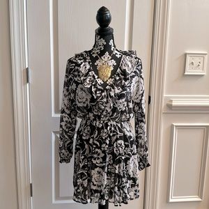 ZARA black and white floral knee dress